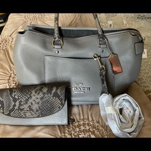 Coach large Emma satchel and wallet - grey python print